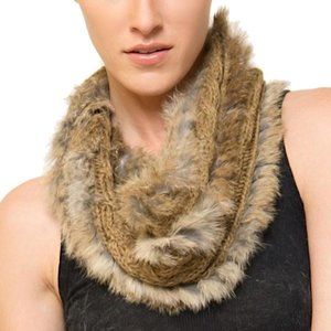 LOVE TOKEN Knit Rabbit Fur Infinity Scarf Snood